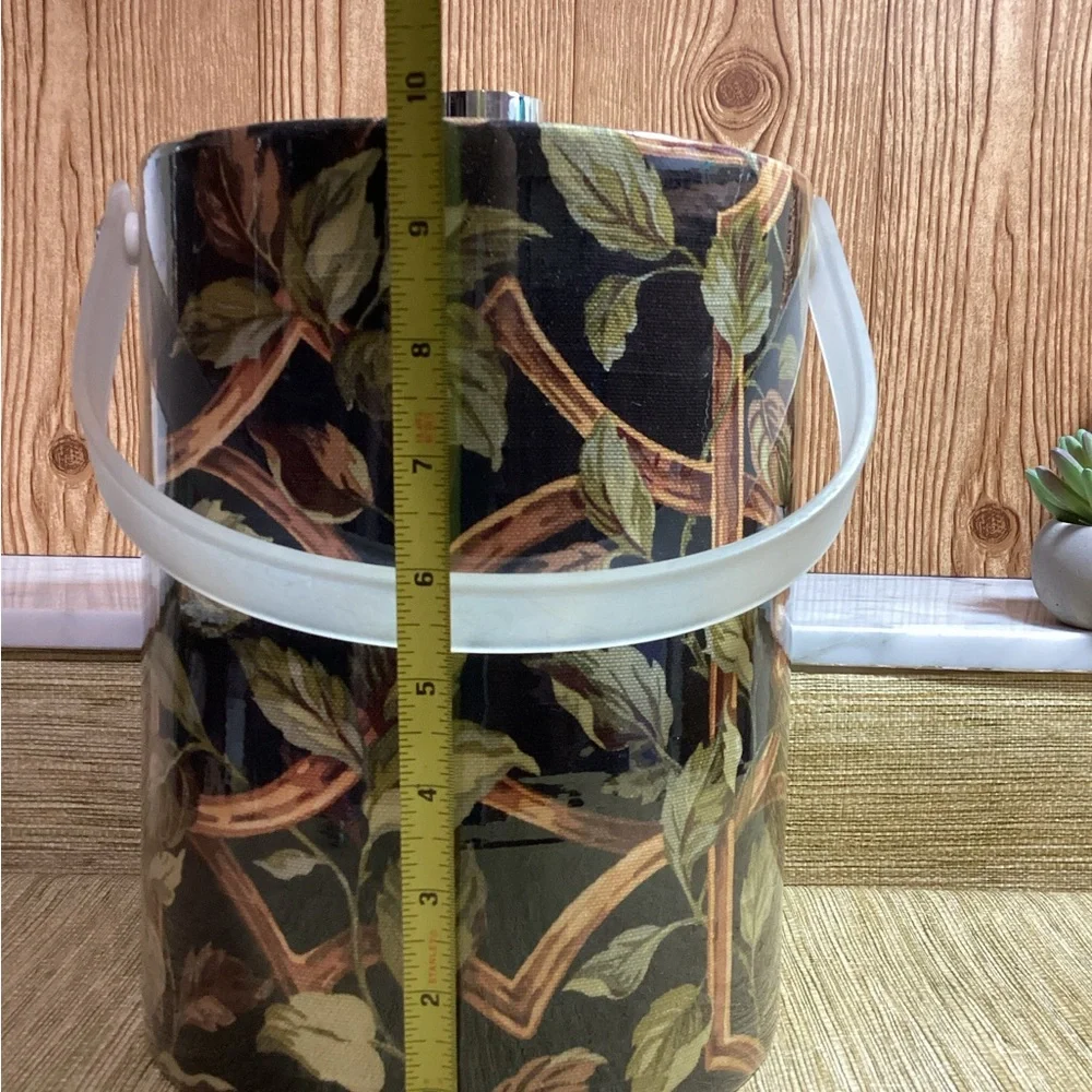 Vintage MCM Large Ice Bucket with Handle Acrylic lid Vine Print Made in USA